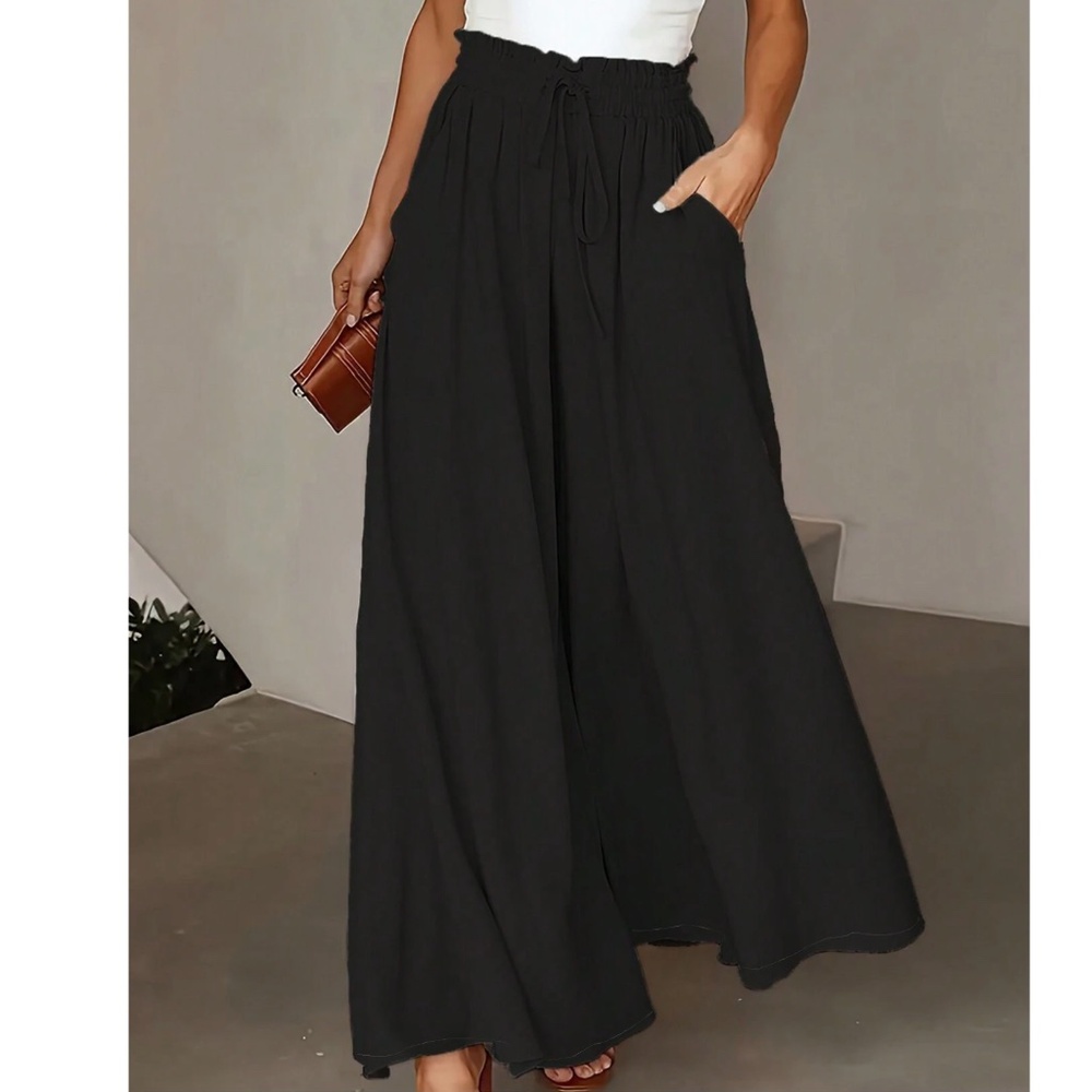 Plus Classic Paper bag High Waisted Pockets Wide leg pants